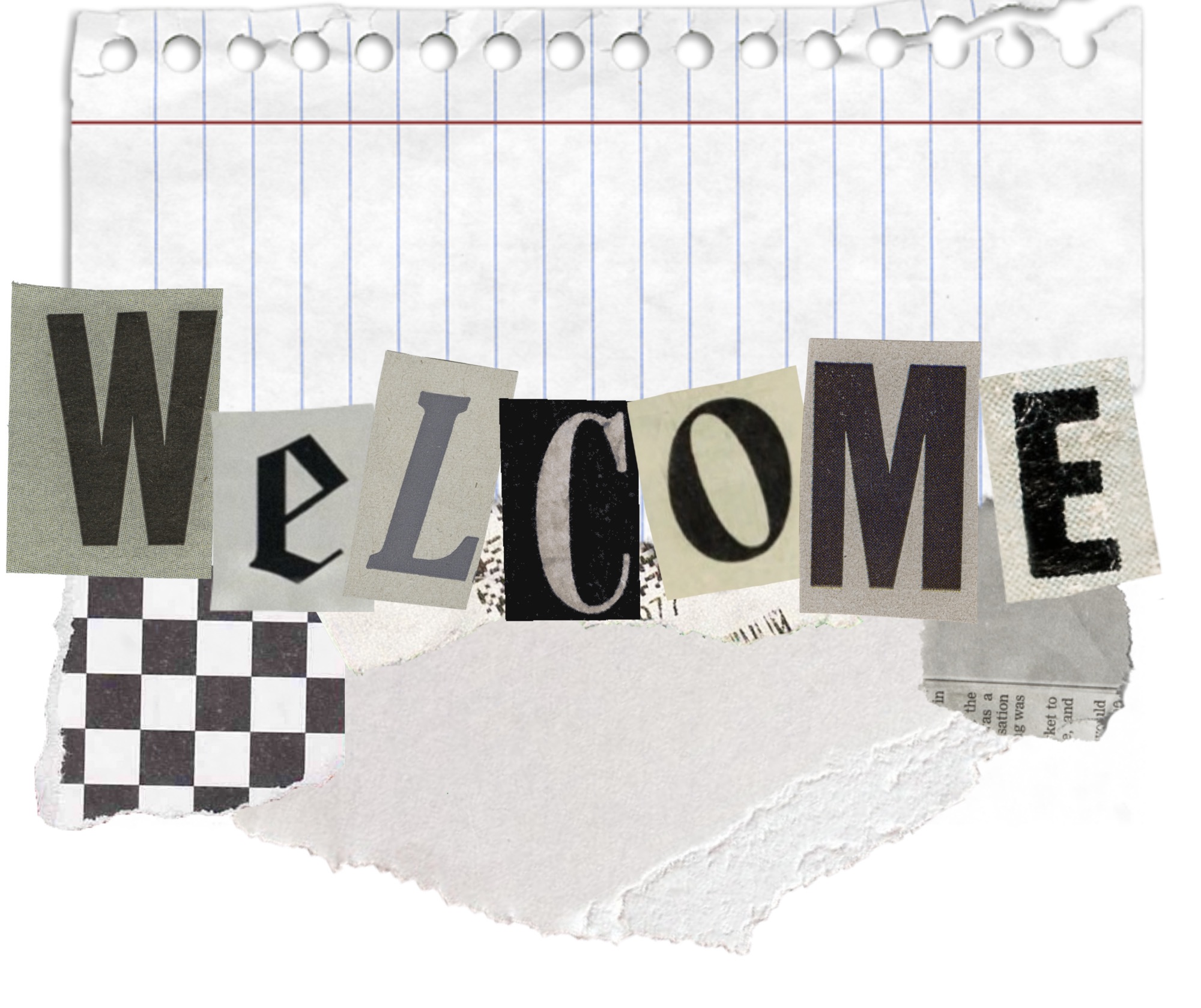 A cut out collage with the word Welcome
