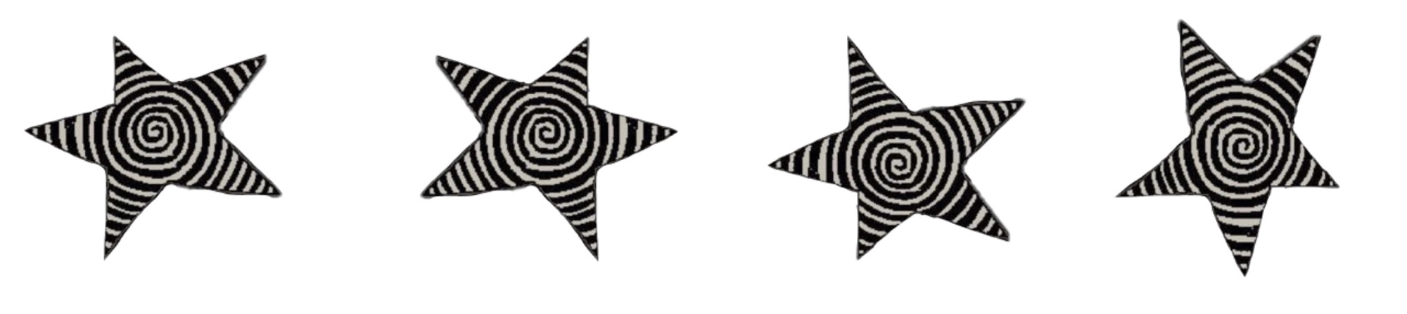 A row of black and white swirl patterned stars